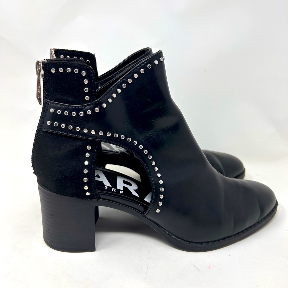 Zara Trafaluc Women's Black Ankle Boots Booties Leather Studs EU 38 US 7.5